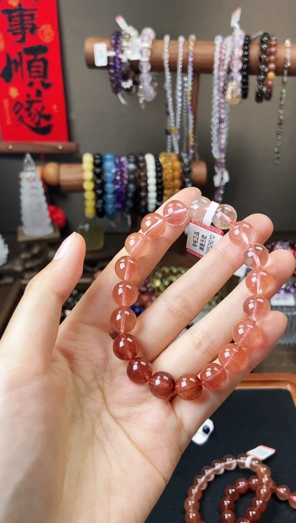 水晶手链未镶嵌渐变红兔毛10mm