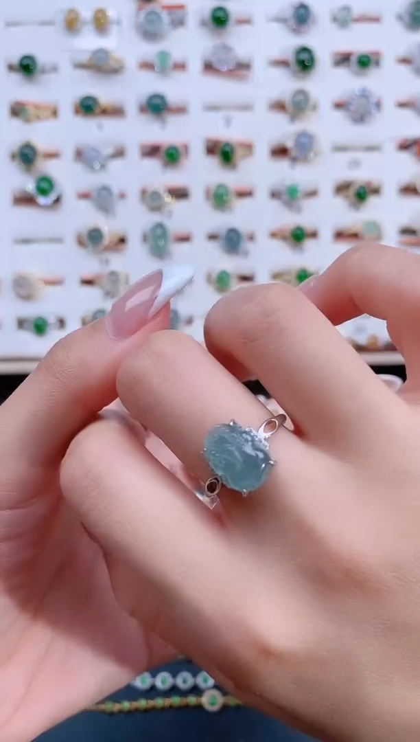 翡翠戒指银S925镶嵌天然翡翠