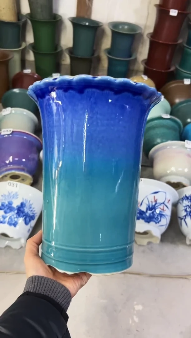 微瑕景德镇颜色釉花盆高27外口22内口16