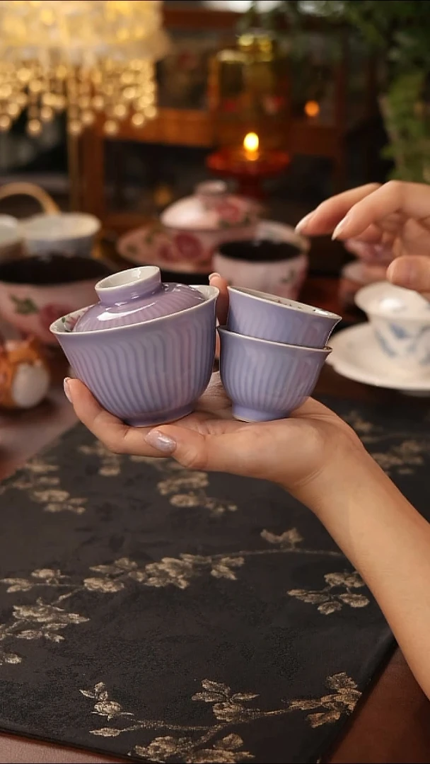 紫色玉兰沁盖碗＋2杯