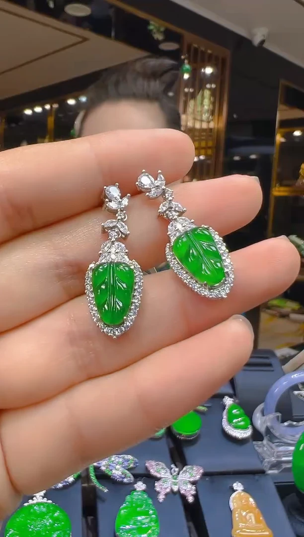 翡翠银S925镶嵌耳饰131（多样性发其一）