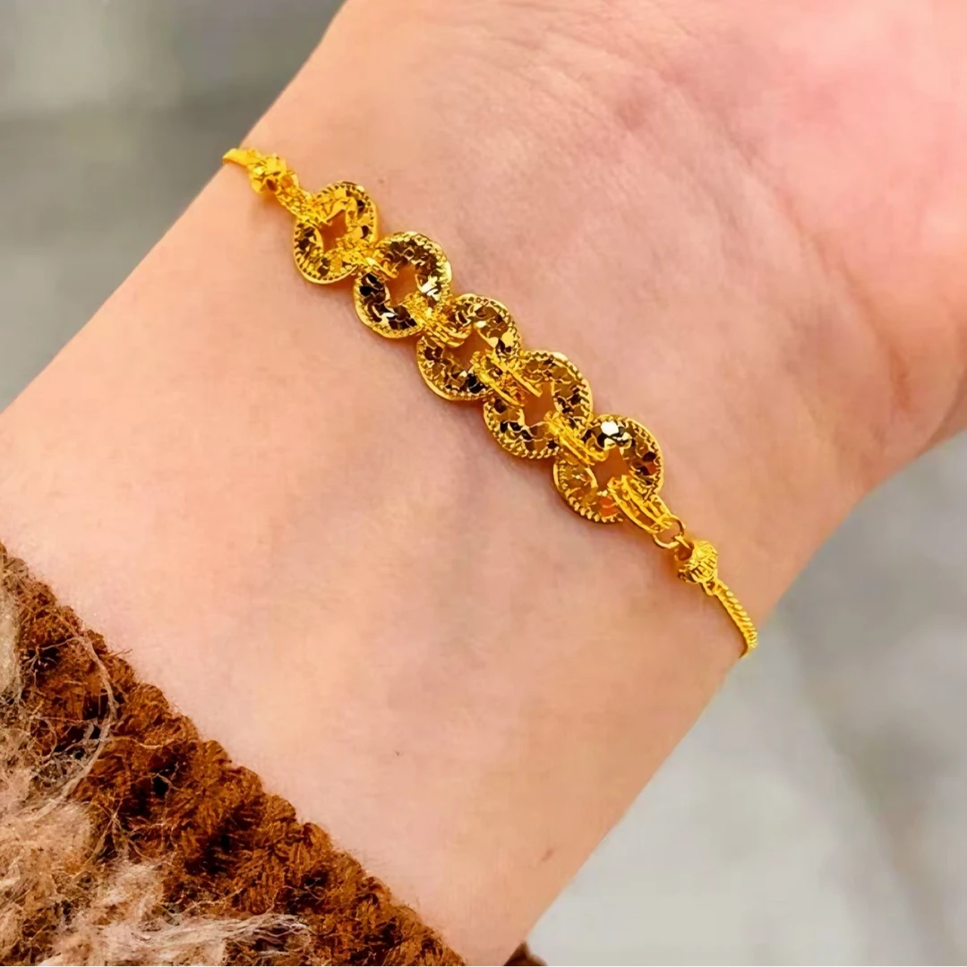 足金五帝币手链女款百搭精美金手链