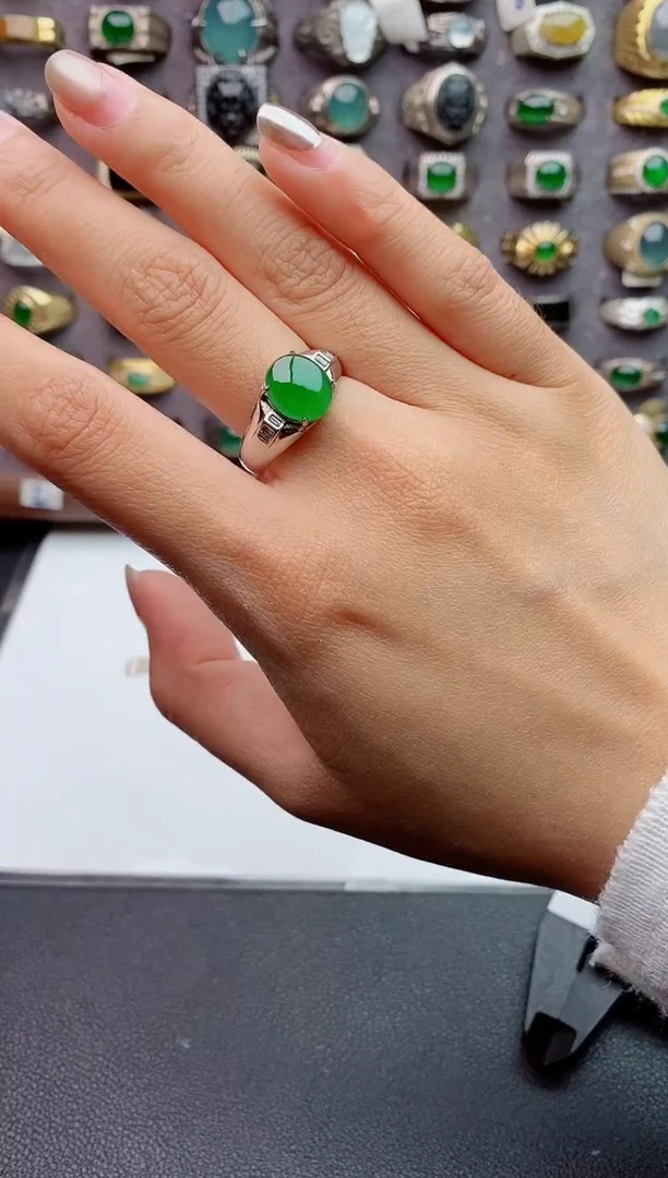 银S925镶嵌戒指翡翠天然翡翠男戒