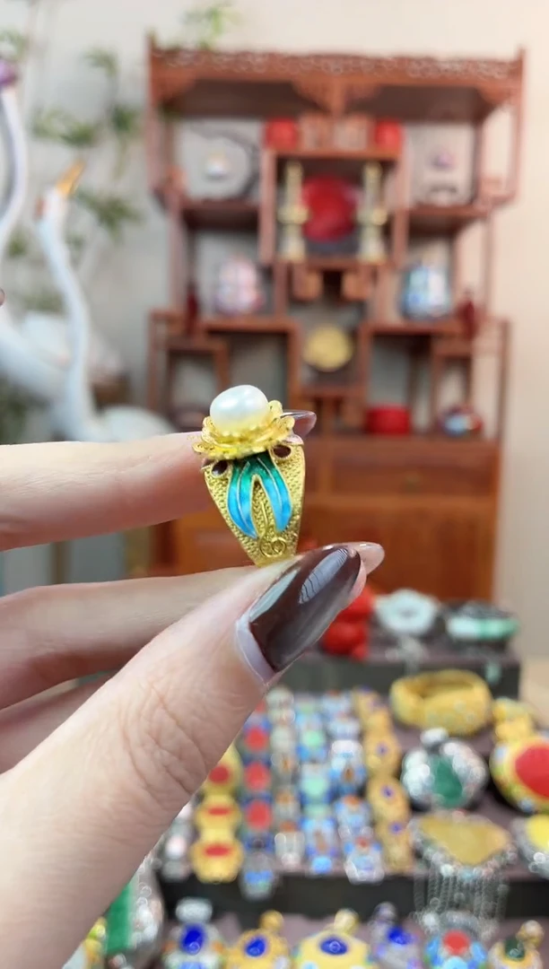 非遗手工花丝镶嵌戒指蓝色