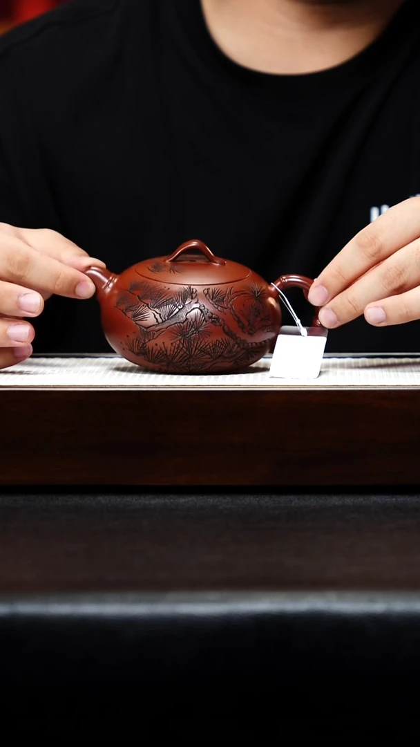 茶壶紫砂宜兴紫砂 竹韵西施 大红袍 顾建根