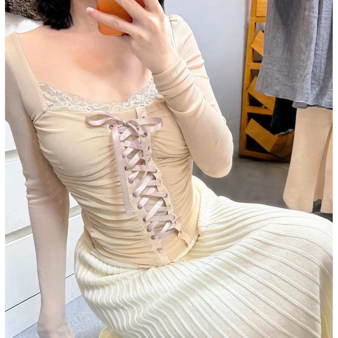 永茵|宫廷蕾丝 法式蕾丝加绒冬季上衣长袖