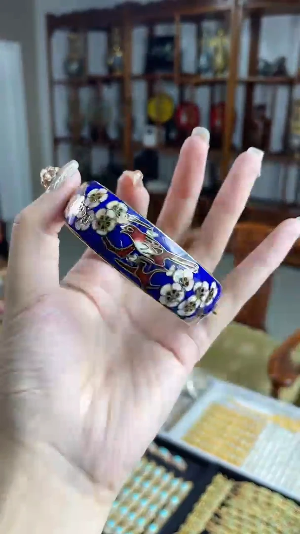 非遗手工景泰蓝开口银蓝镯子宝蓝
