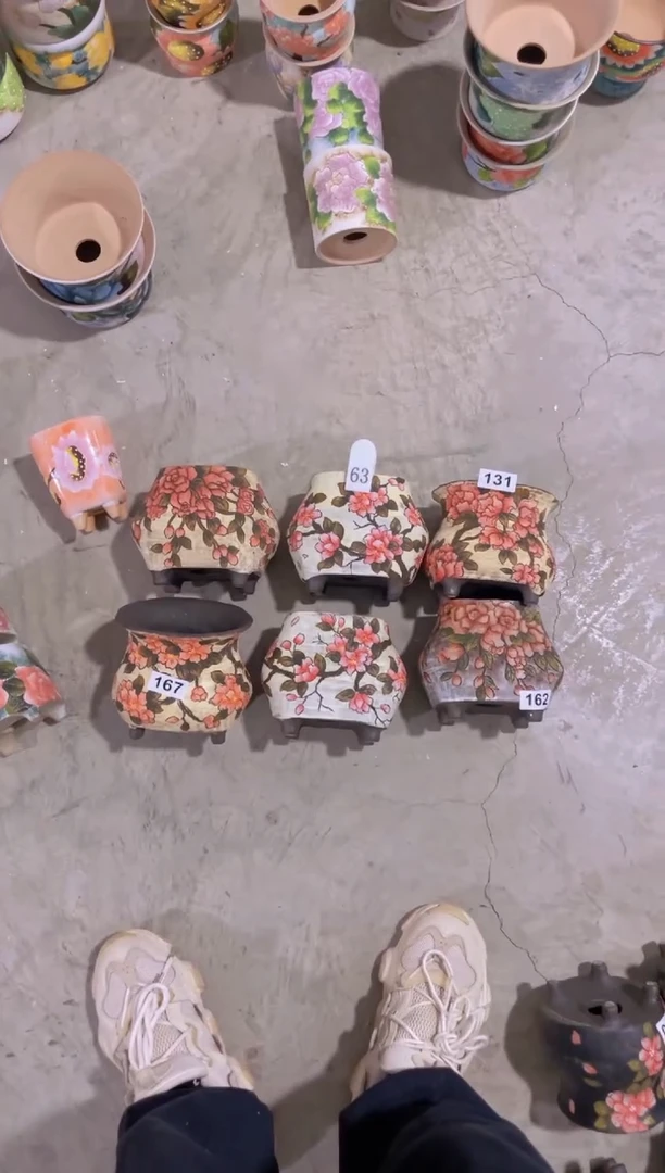 摆件橙***?63陶花岛花盆罐—手工痕迹默认，大小会有1-2公分误差