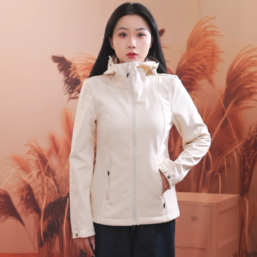 JAZORR2025新款加绒外套休闲女款连帽收腰保暖防风防水户外软壳衣