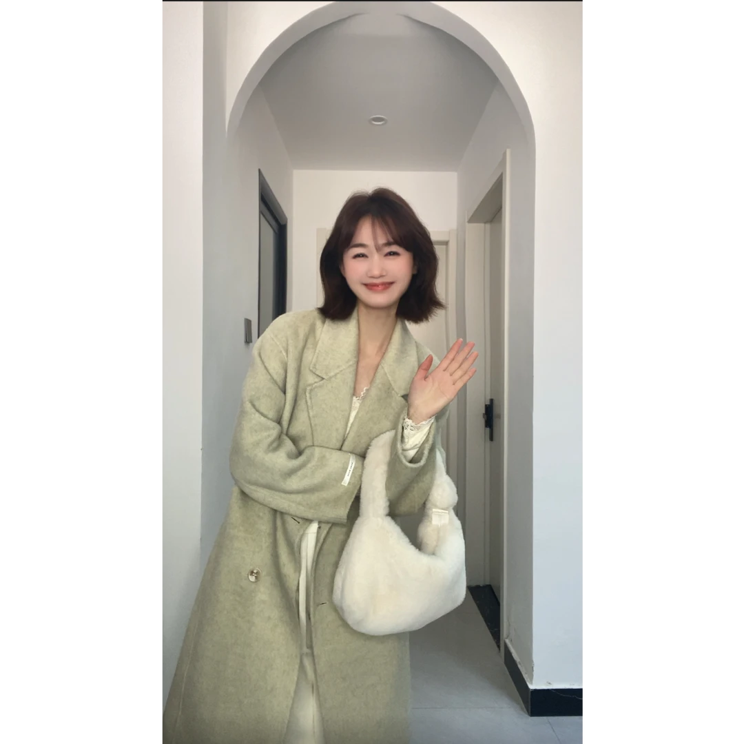 2025秋冬新款长毛双面羊毛大衣女韩系宽松时尚88788