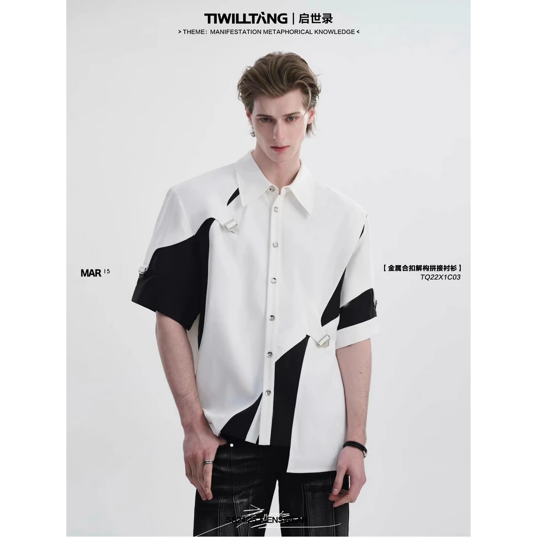 启世录TIWILLTANG“竭渊褶钜”完颜洛绒同款金属宝剑合扣短袖衬衫
