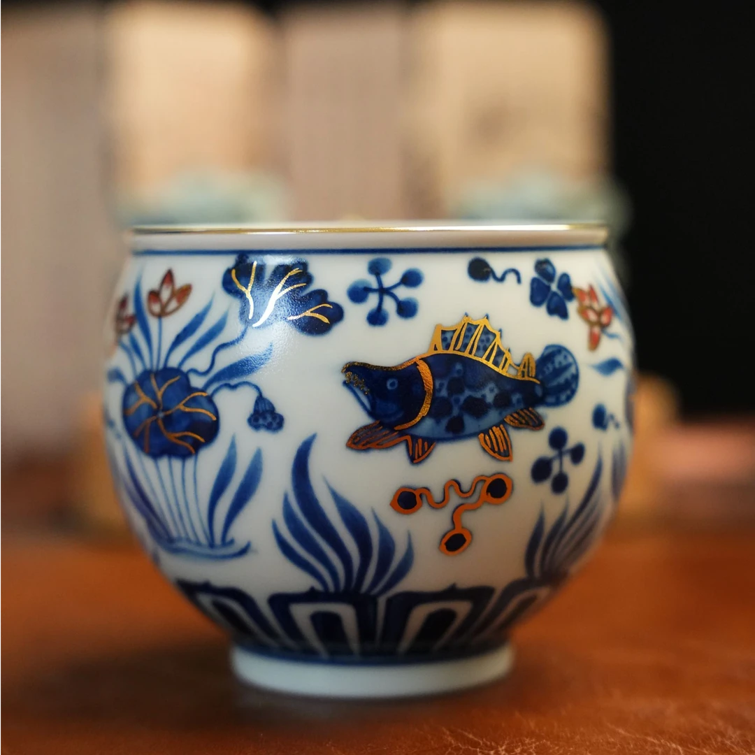 描金鱼藻咖啡杯「雨溪山房」