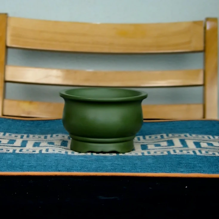 内径9*5.5cm紫砂民国绿(墨绿泥)手工精品掌中宝花盆