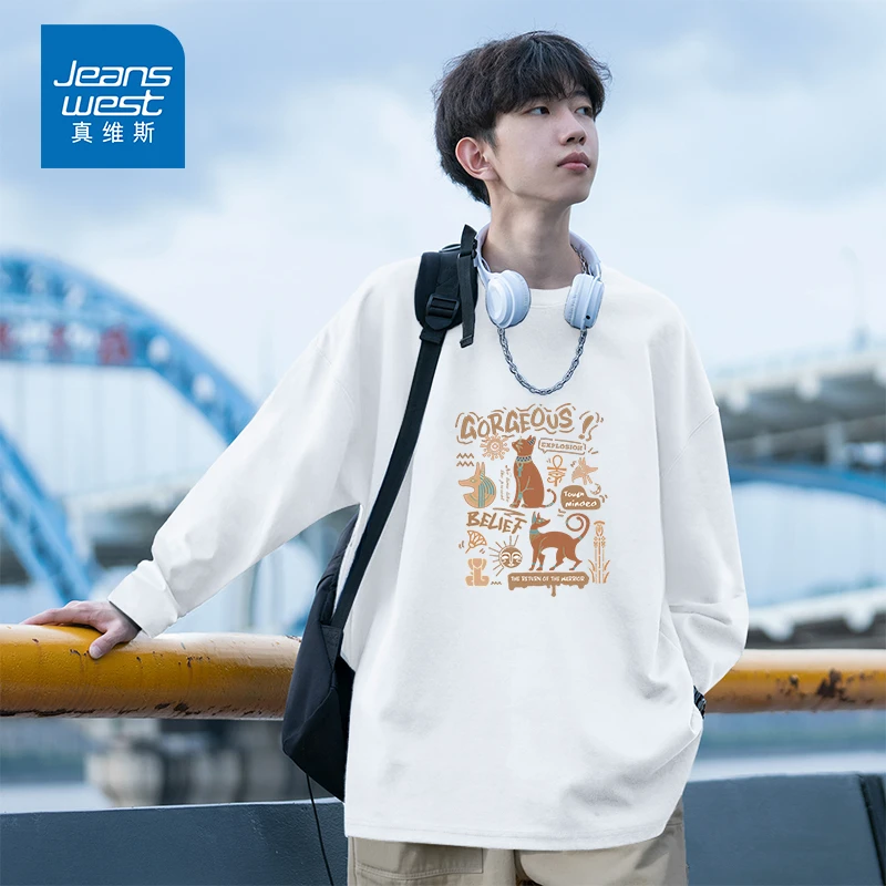 真维斯网红款潮牌套头衫纯棉长袖T恤2025年爆款春秋上衣男女同款Y