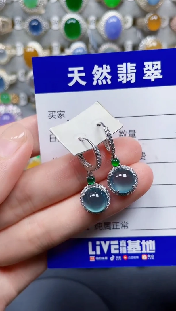 银S925镶嵌翡翠耳饰114