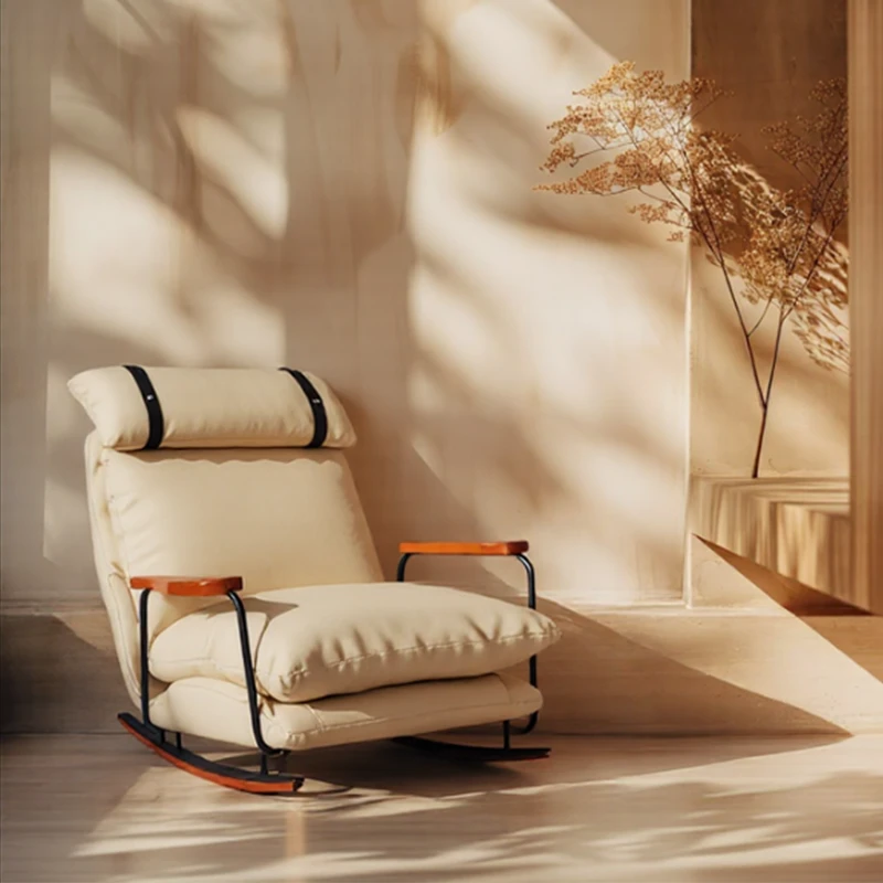 星辰摇椅｜法式复古单人沙发椅皮艺摇摇椅躺椅阳台客厅懒人休闲椅