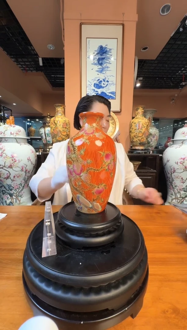 冯宗凡老师掐丝珐琅木纹寿桃瓶带收藏证书