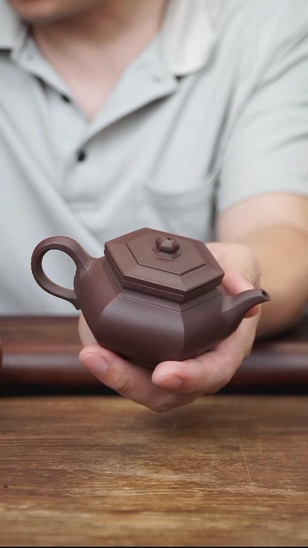 茶壶紫砂140ml 大彬六方 紫泥