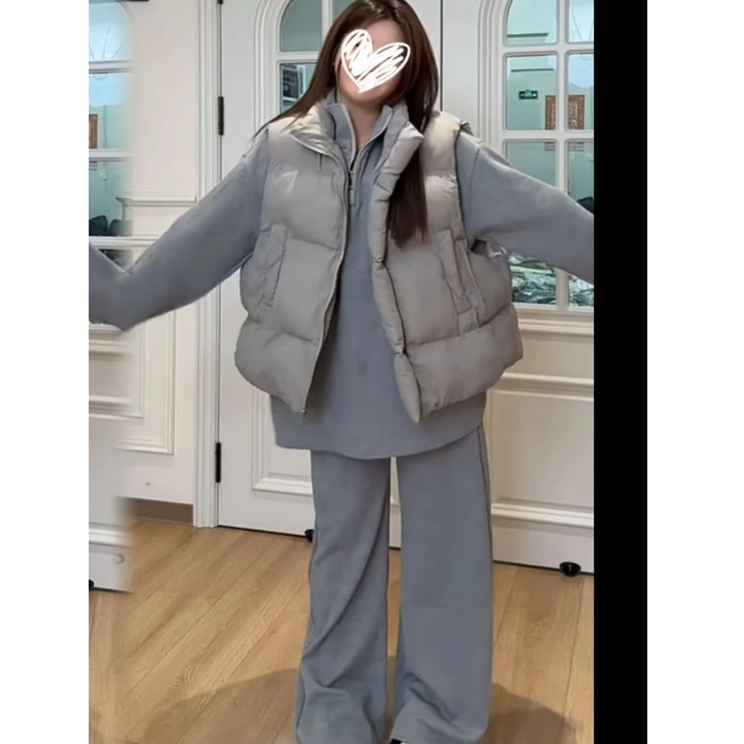 【大脸】  慵懒风减龄搭配冬装保暖马甲99199高领阔腿裤套装99200