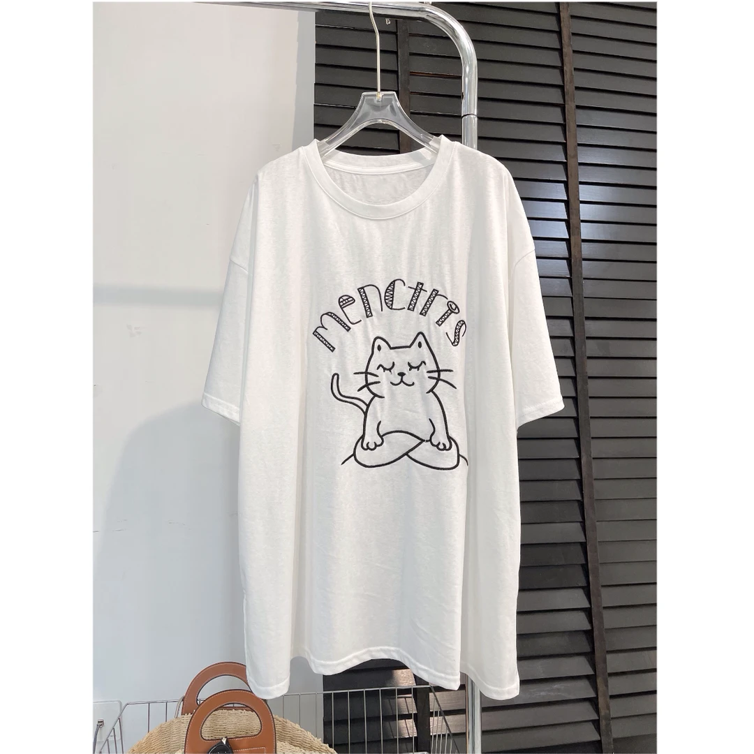 2025夏装新款休闲甜美重工刺绣卡通减龄圆领短袖T恤宽松显瘦上衣