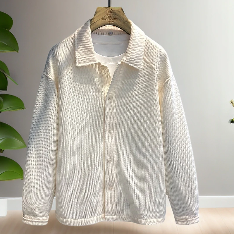 法式小众轻奢肌理感网纱针织衬衫男士春季新款长袖衬衣休闲外套