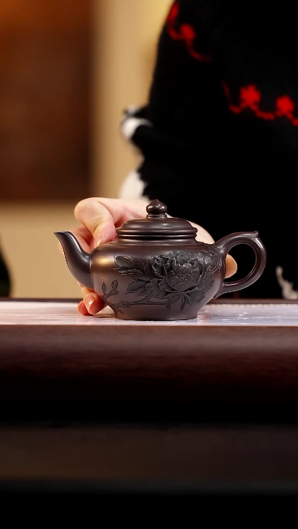 茶壶紫砂黑紫泥笑樱
