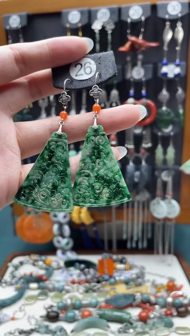 翡翠银S925镶嵌耳饰阿*饰品