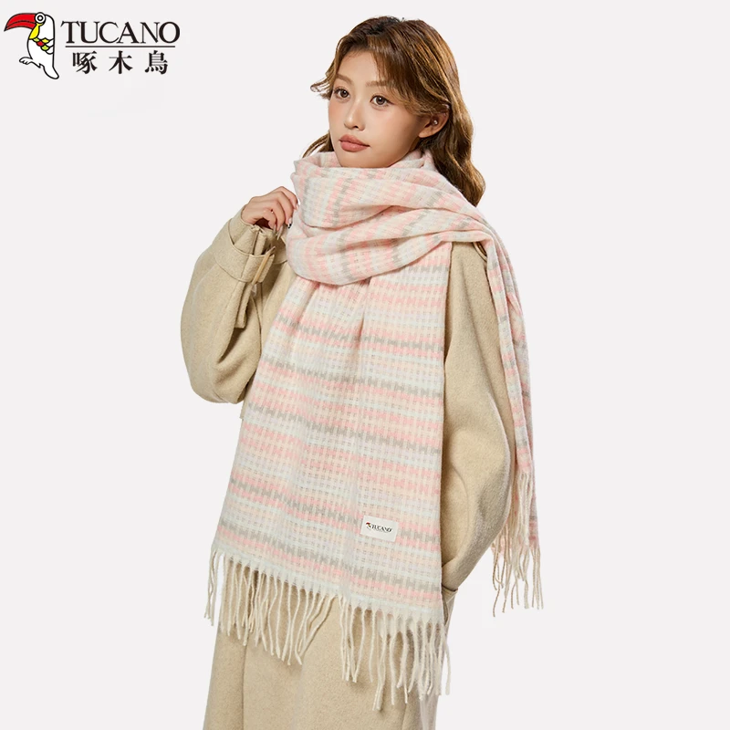啄木鳥2025春新款米粉色围巾女保暖氛围感高级感韩版保暖围脖学生