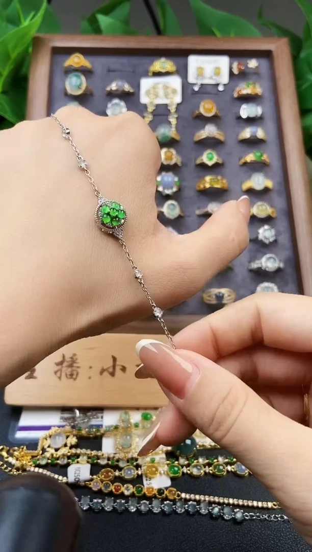 银S925镶嵌手链翡翠12