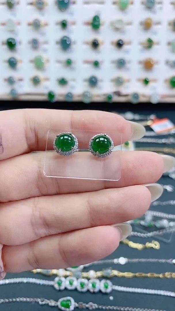 银S925镶嵌翡翠耳饰天然翡翠