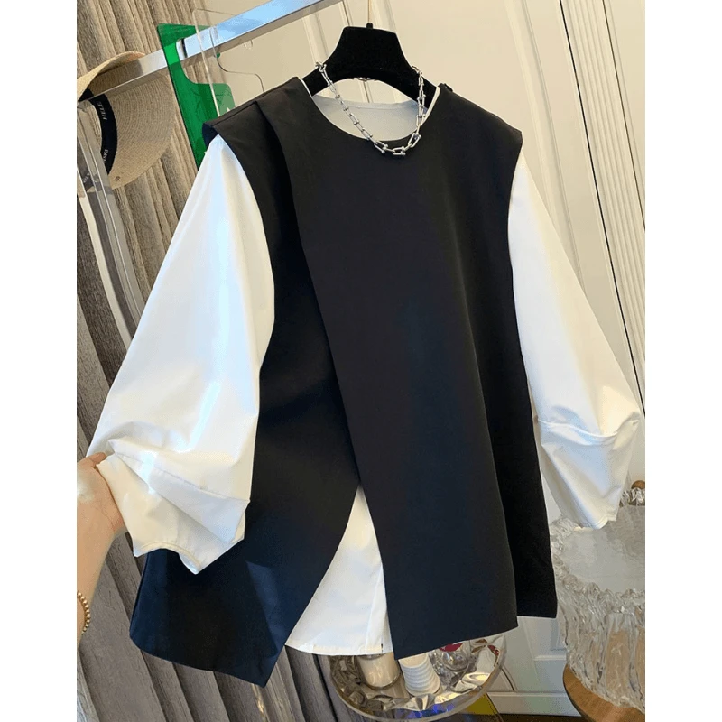 0239高级感超好看百搭气质黑西装马甲衬衫上衣女两件套装春季新款