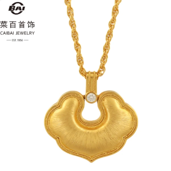 菜百首饰 菜百传世·丝韵金系列 如意锁足金链牌