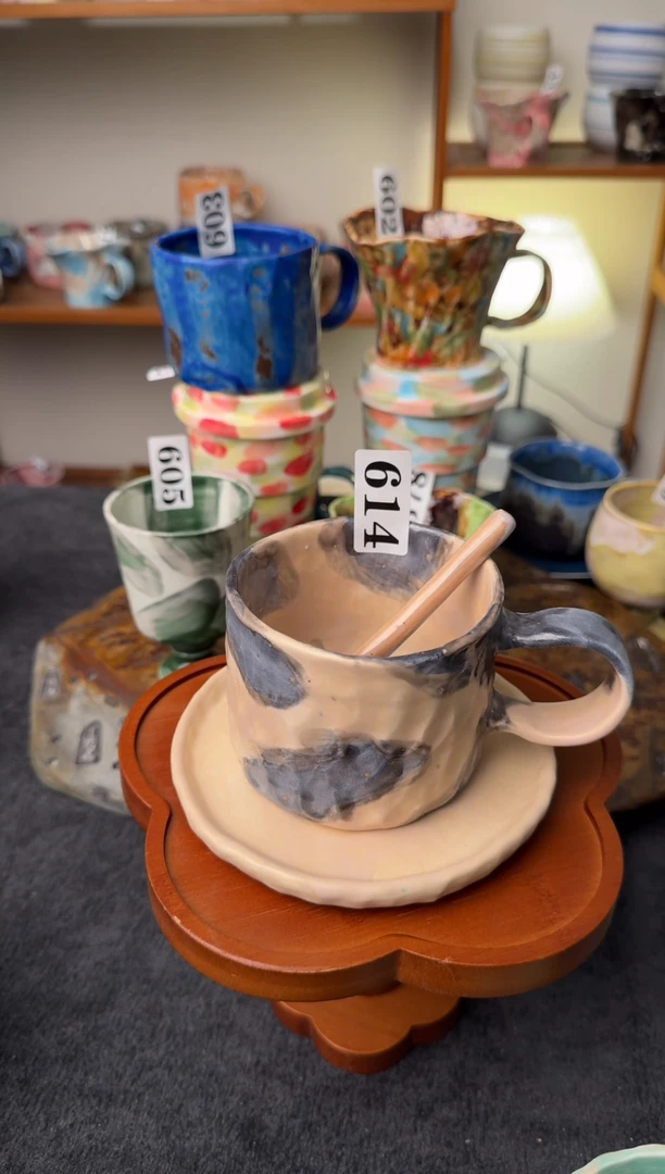 颜色釉陶瓷杯A****?614景德镇颜色釉杯杯 套组 加勺子