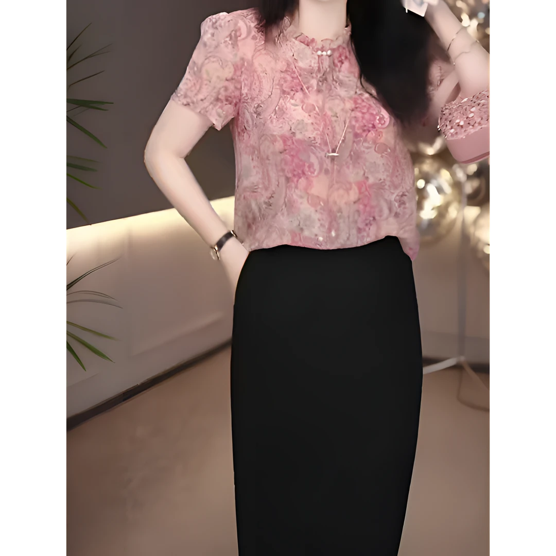 2025夏季新款减龄显瘦气质时尚印花中长款假两件连衣裙M-4XL