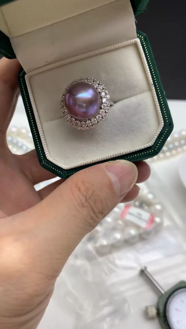 未镶嵌ff淡水珍珠紫珠戒指