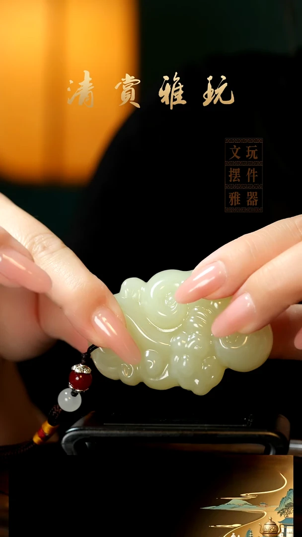 玉《如意灵芝》手把件摆件