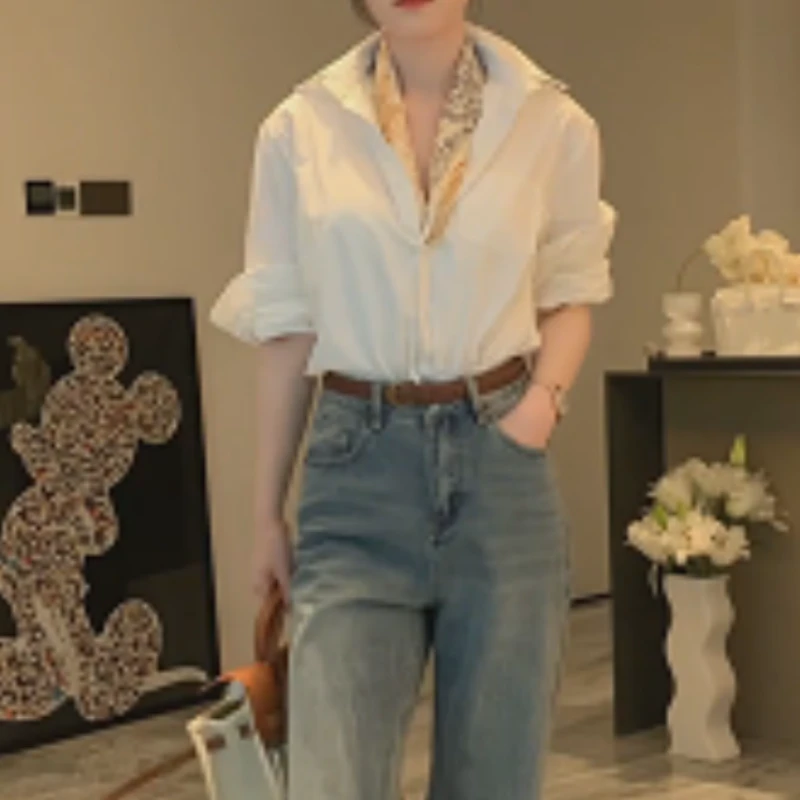 高级感长袖白色衬衣女2025新款爆款宽松休闲百搭LK2502431