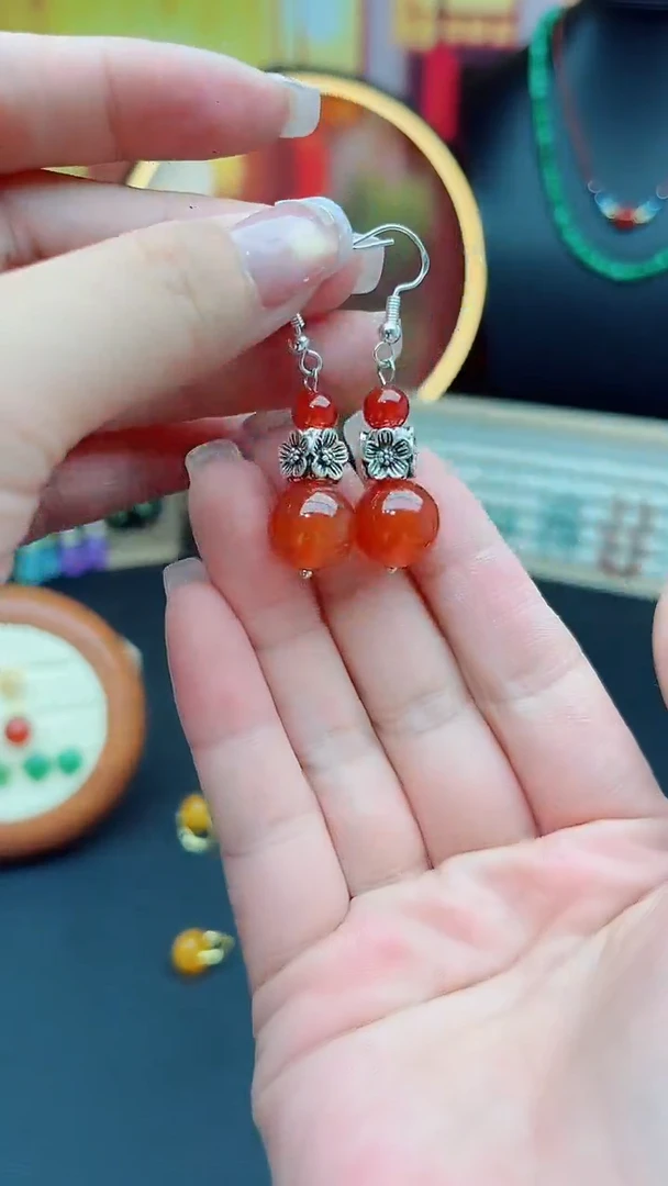 玛瑙/玉髓耳饰银S925镶嵌422000