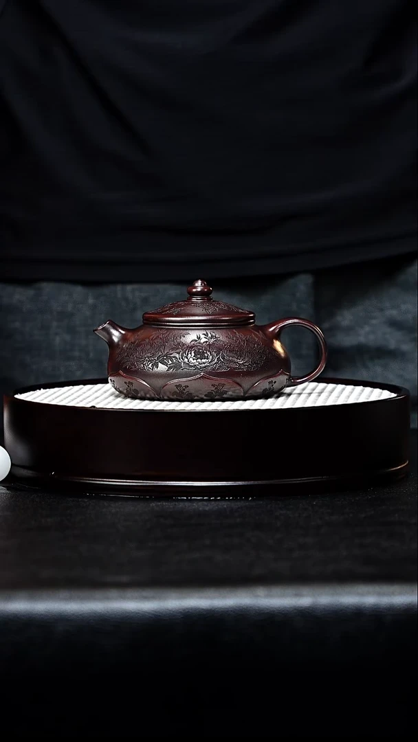 茶壶紫砂莲花寒江手工紫砂壶