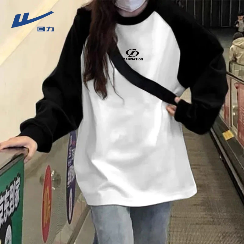 Warrior/回力复古撞色长袖T恤洋气穿搭宽松撞色插肩袖薄款上衣