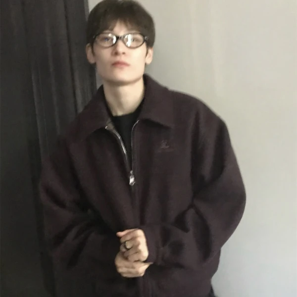 Y2NG双面呢翻领夹克两面穿格纹廓形制式夹棉女外套棉服