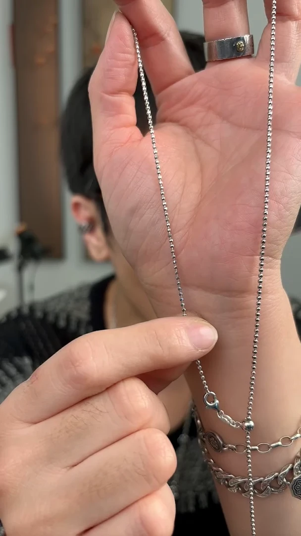 无链子925银纯银项链米珠抽拉65