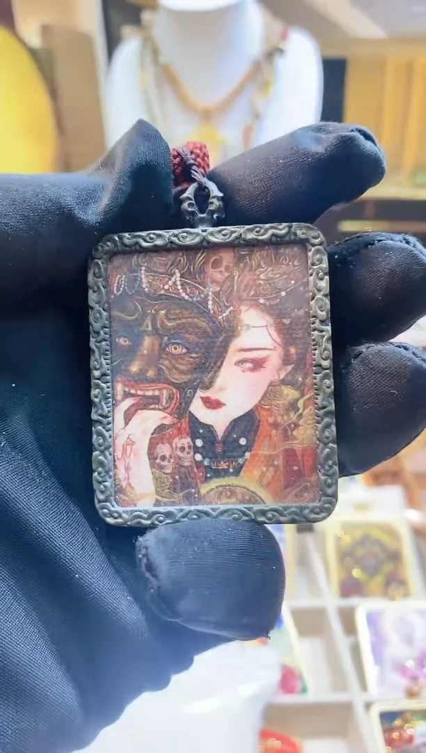 吊坠单面半手绘-合金-西藏唐卡文玩-扎基拉姆