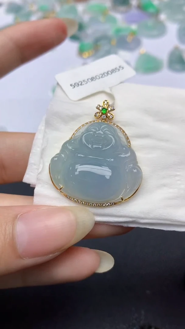 颈饰18K金镶嵌翡翠天然缅甸a货翡翠百元以上9元证书费自理