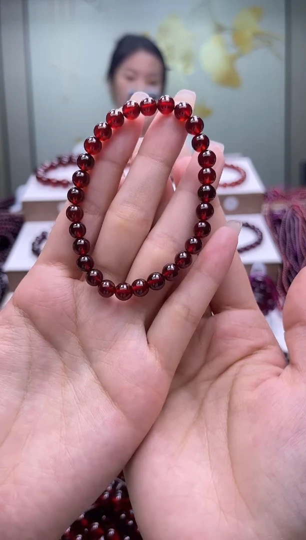 未镶嵌手链石榴石橙红色石榴石6mm+，多样式发一