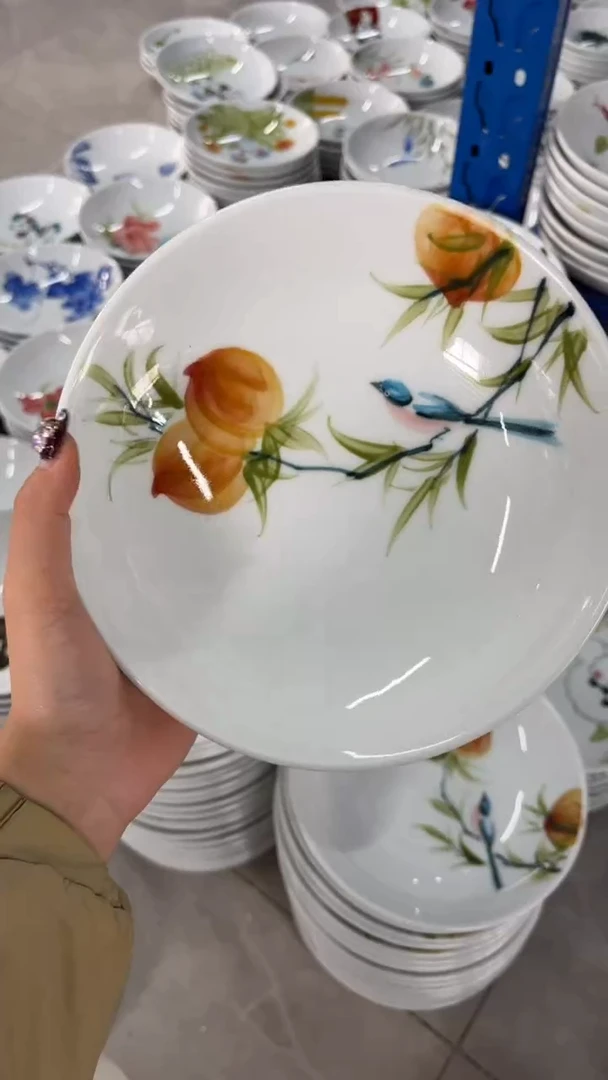 瓷片景德镇高温陶瓷食品级手绘釉中彩-圆深盘