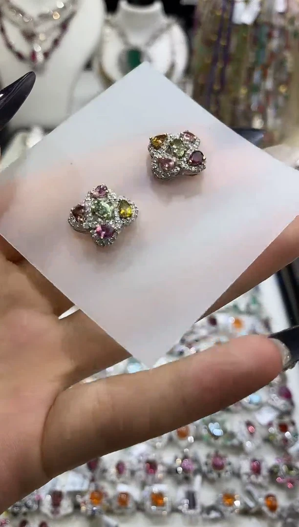 银S925镶嵌耳饰定制碧玺楚楚珠宝中古甄选不退换