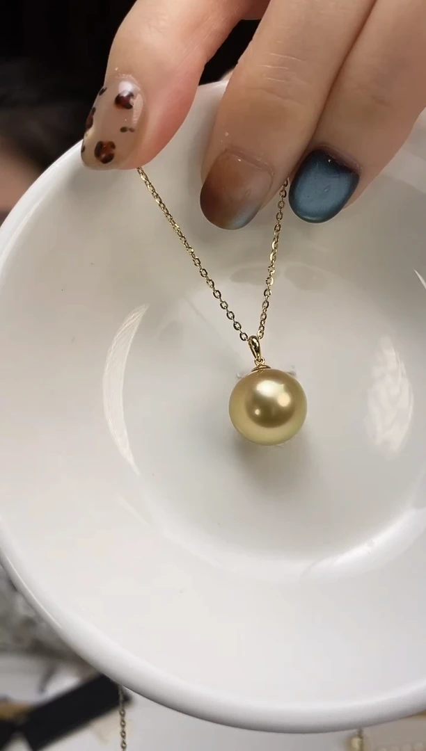 吊坠(不含链)18K金镶嵌海水珍珠12-13南洋金珍珠吊坠