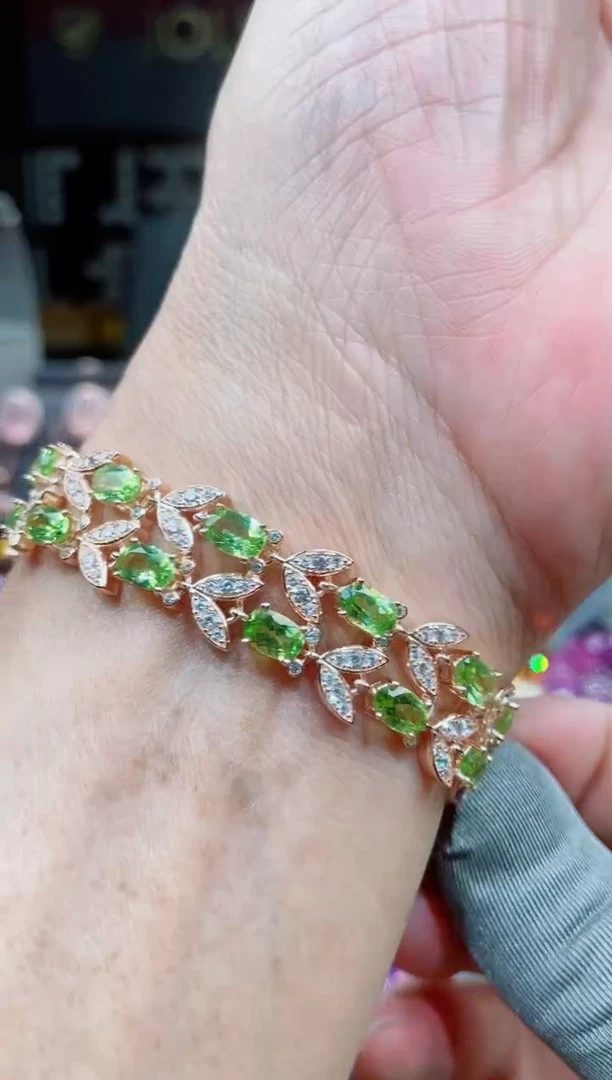 手链银S925镶嵌橄榄石橄榄石手链