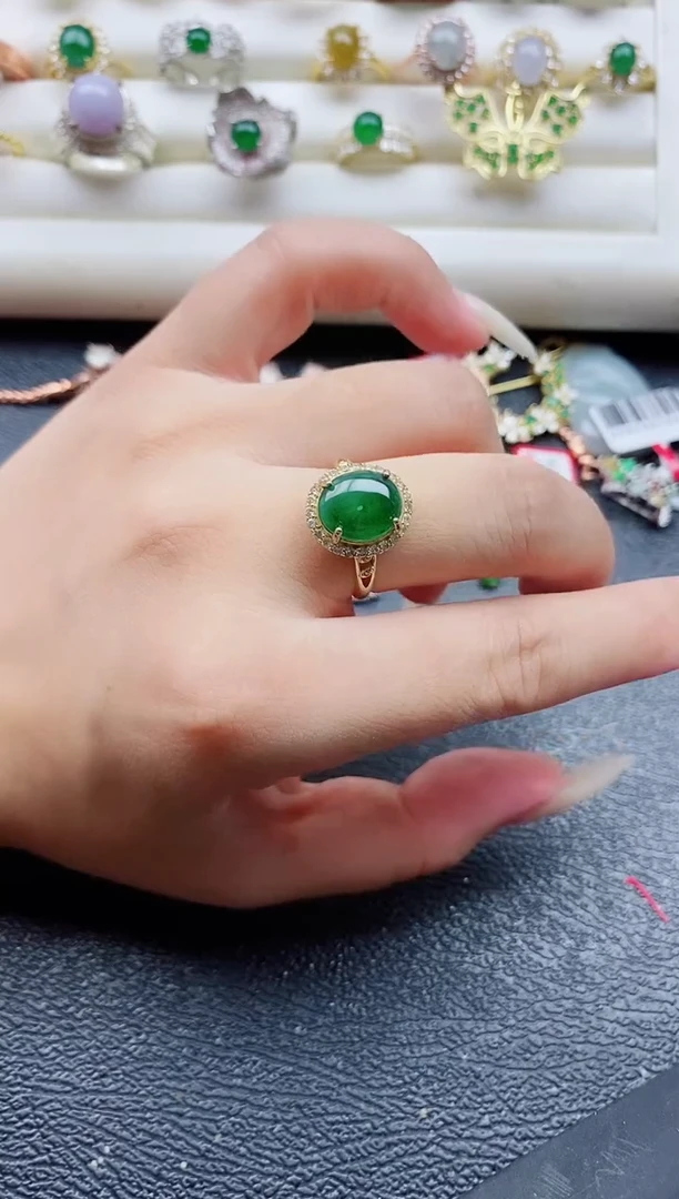 银S925镶嵌戒指翡翠1